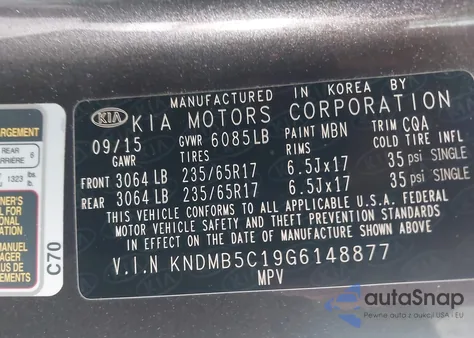 2016 Kia Sedona Lx из США, поврежденный, VIN KNDMB5C19G6148877